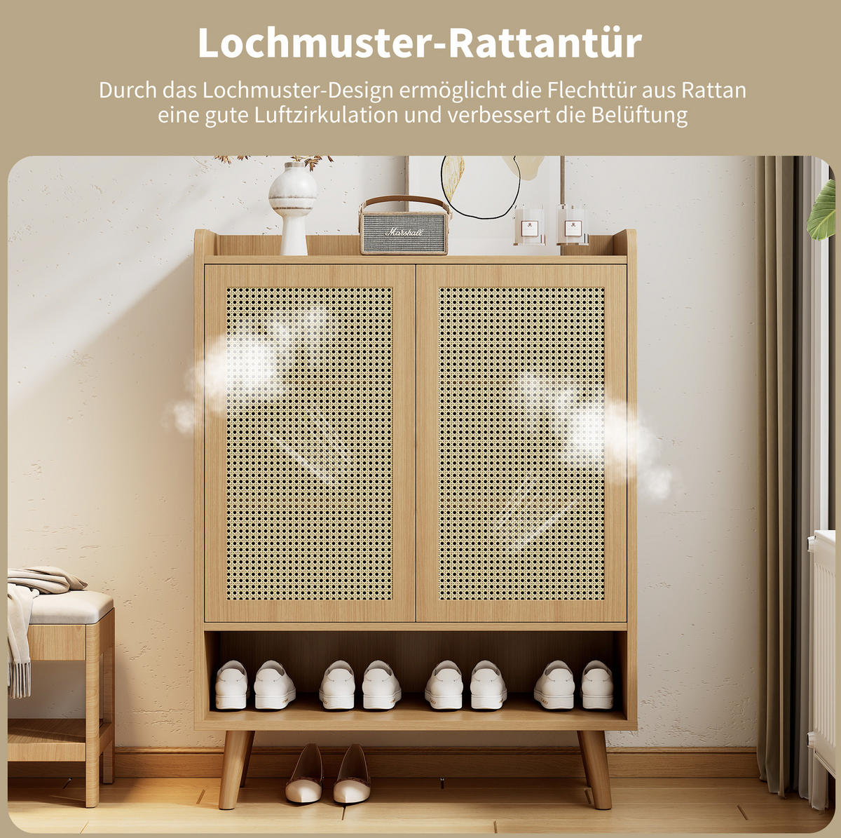 SCHUHSCHRANK 80/35/105 cm in Eichefarben mit 2 Türen und Massivholzbeinen - Naturfarben, Holzwerkstoff (80/105/35cm) - Flora Grace