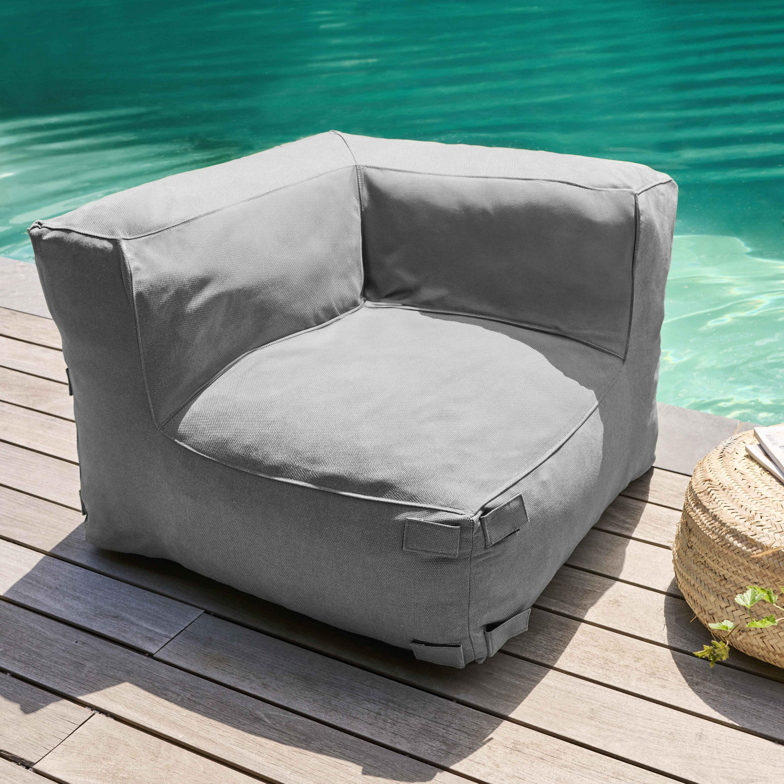 ECKSESSEL, Grau - Grau, Textil (85/65/85cm) - Oviala