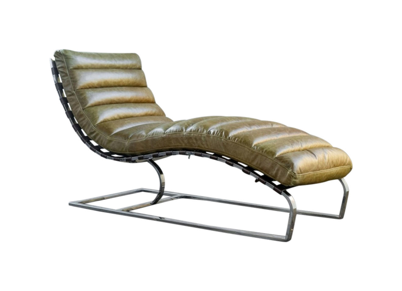 RELAXLIEGE SIRY Grün Leder - Silberfarben/Grün, Leder/Metall (150/88/88cm) - KAWOLA