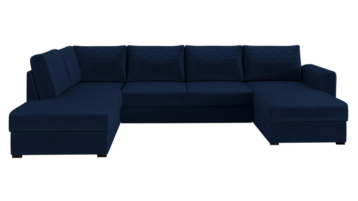 WOHNLANDSCHAFT Wilma Premium, Seite: Links - Schwarz/Dunkelblau, Holz/Textil (305/85/188cm) - MIRJAN24