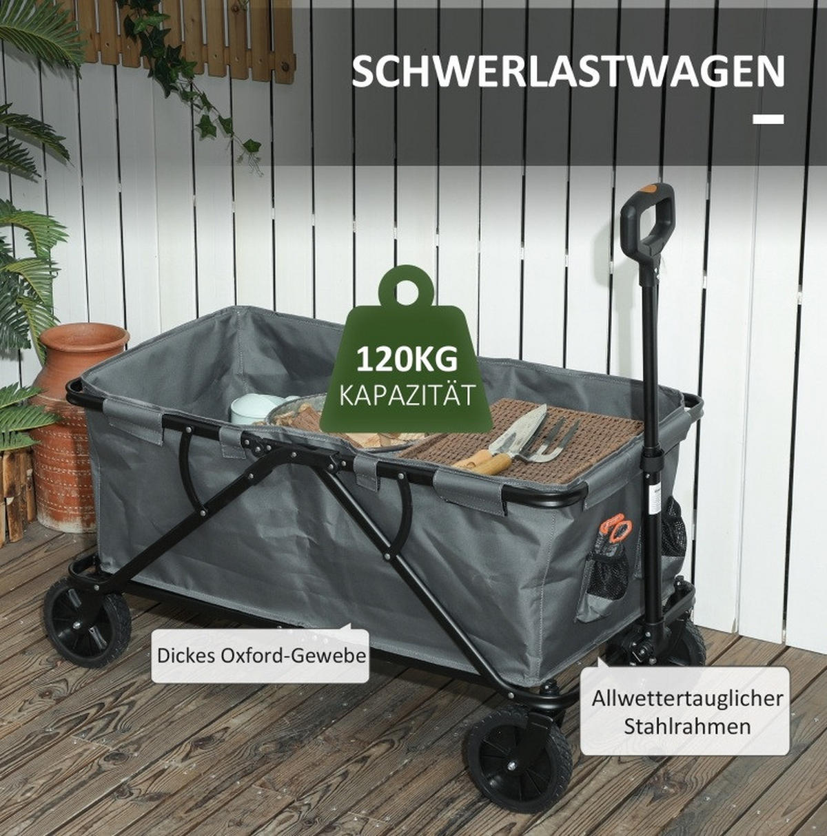 GARTENKARRE aus Polyester 100x55x56 cm in Dunkelgrau mit Faltbar - Dunkelgrau, Metall (55/56/100cm) - Modfu