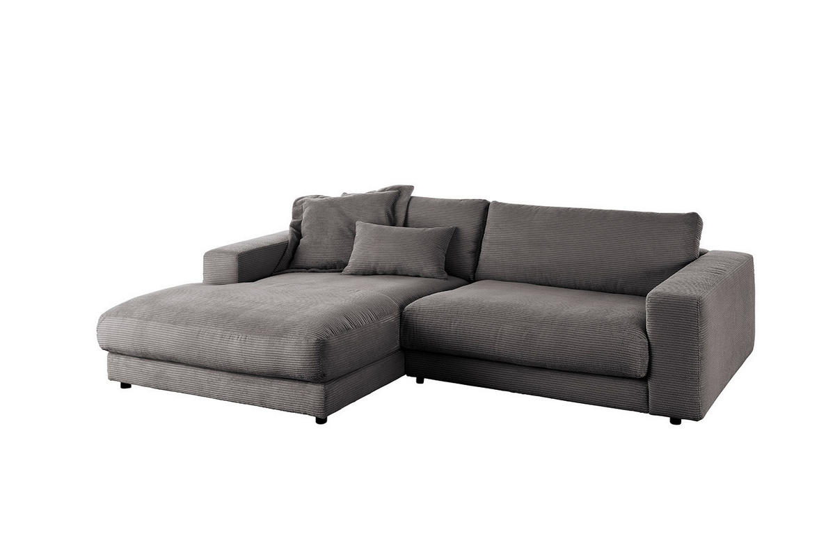 ECKSOFA MADELINE Grau Cord - Schwarz/Grau, Kunststoff/Textil (270/190cm) - KAWOLA