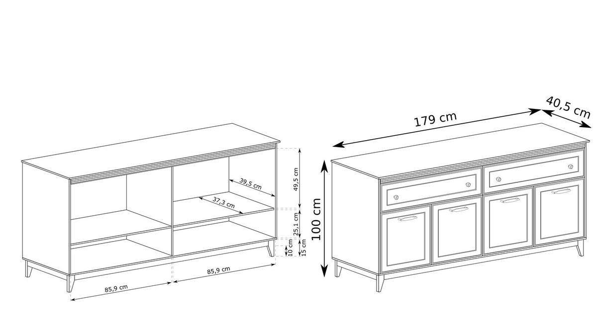 KOMMODE CUNEO 179/100/40,5cm mit 2 Schubladen 4 Türen Kaschmir - Kaschmir, Holzwerkstoff (179/100/40.5cm) - MASSENO