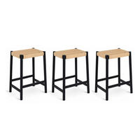 BARHOCKER-SET 3 Stück in Rattan / Eiche Schwarz - Beige/Schwarz, Holz/Papier (44/66/37cm) - Furnhouse