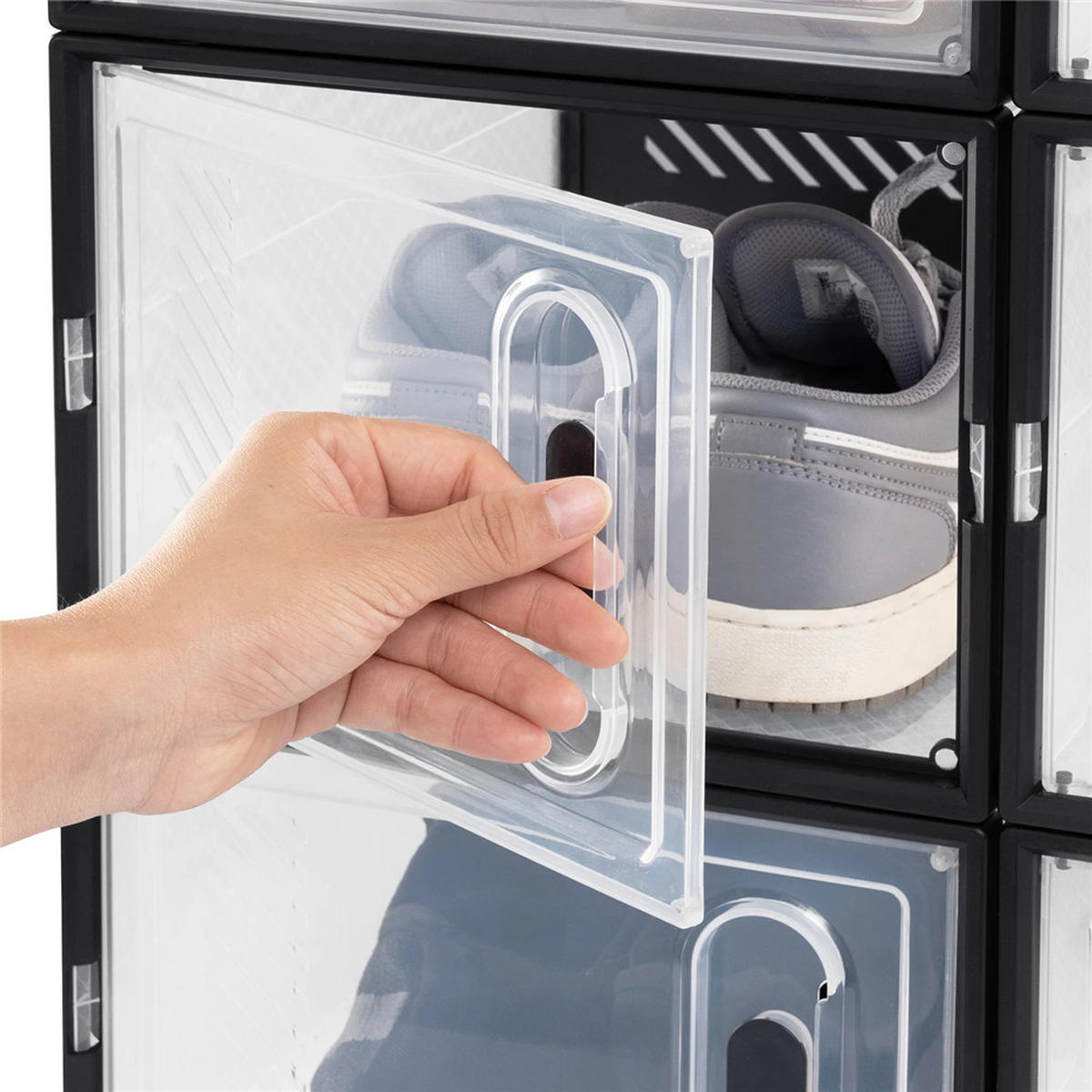 SCHUHSCHRANK 18 Stück Stapelbar Schwarz Transparent Magnettür - Transparent, Kunststoff (75/111.5/35.5cm) - Kaket