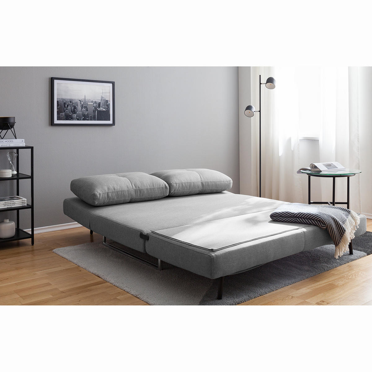 SCHLAFSOFA - Webstoff - Chromfarben/Hellgrau, Textil/Metall (150/85/88cm) - home24