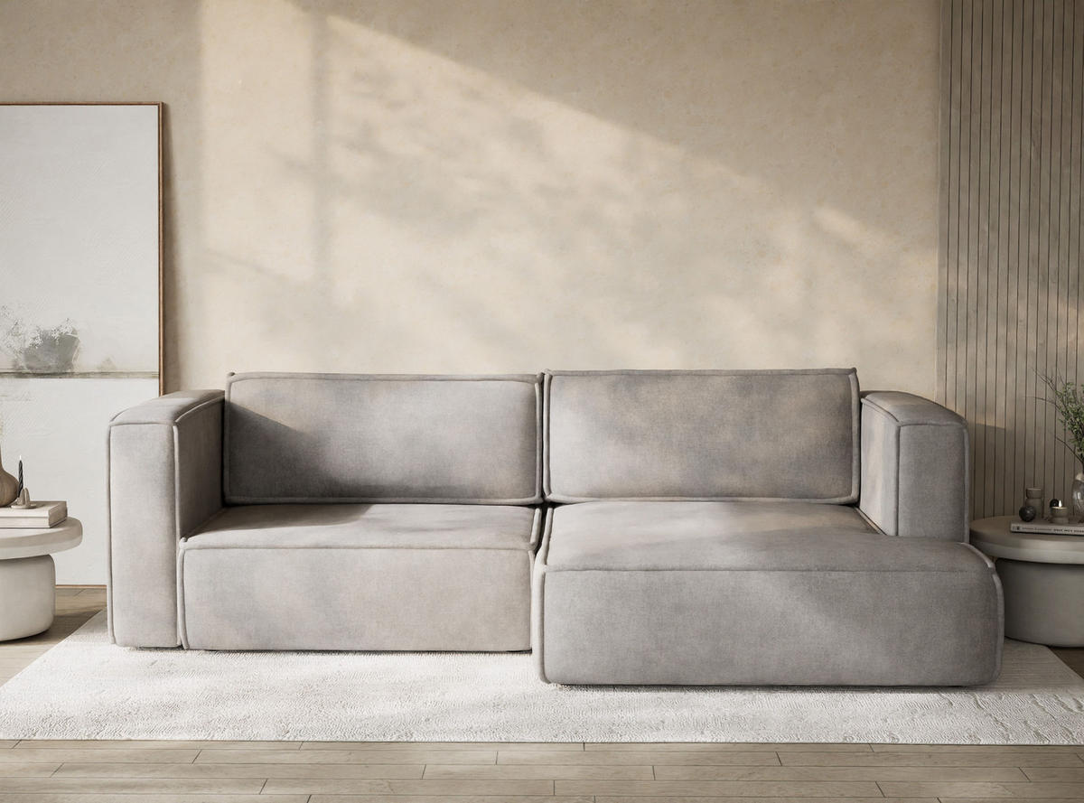 ECKSOFA MIT SCHLAFFUNKTION Velto Beige grau Webstoff - Greige/Schwarz, Holz/Holzwerkstoff (250/152cm) - Maison de Reve