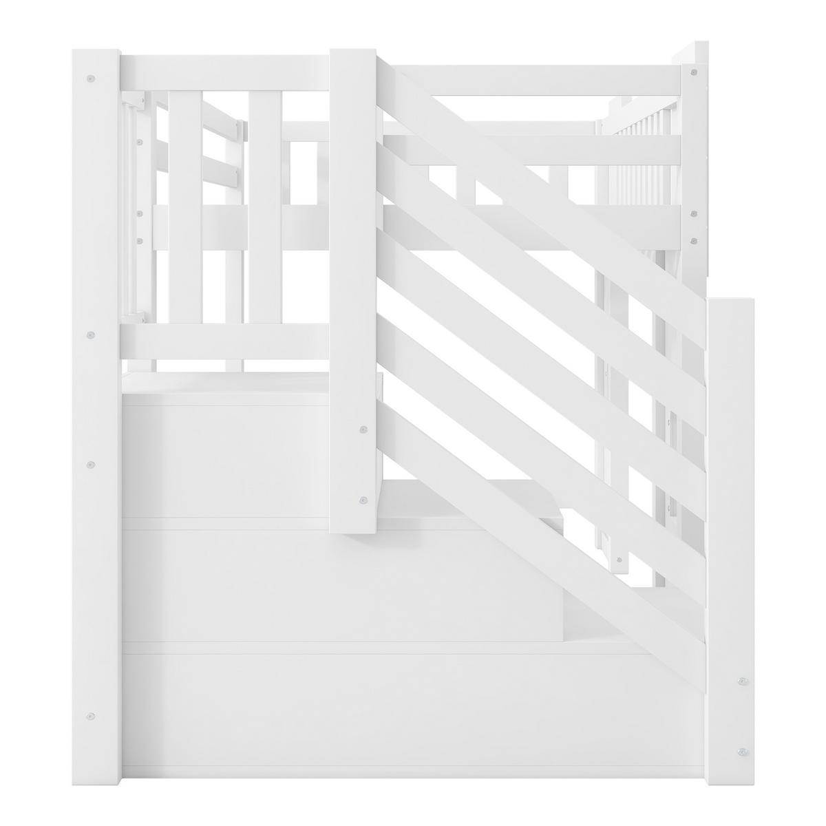 HOCHBETT 90/200 cm DE-03370, mit Stauraumtreppe und Fenster, in Weiß - Weiß, Holzwerkstoff (90/200cm) - ComfortXL