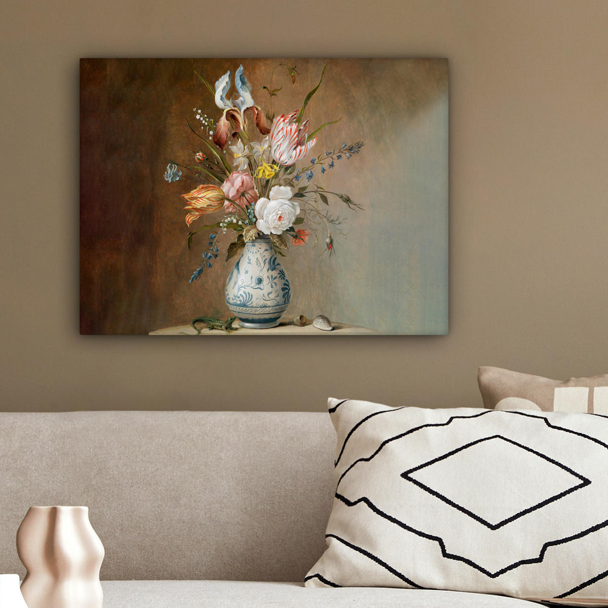 LEINWANDBILD Alte Meister - Blumen - Balthasar van der Ast 40x30 cm - Hellbraun, Textil (40/30cm) - MuchoWow