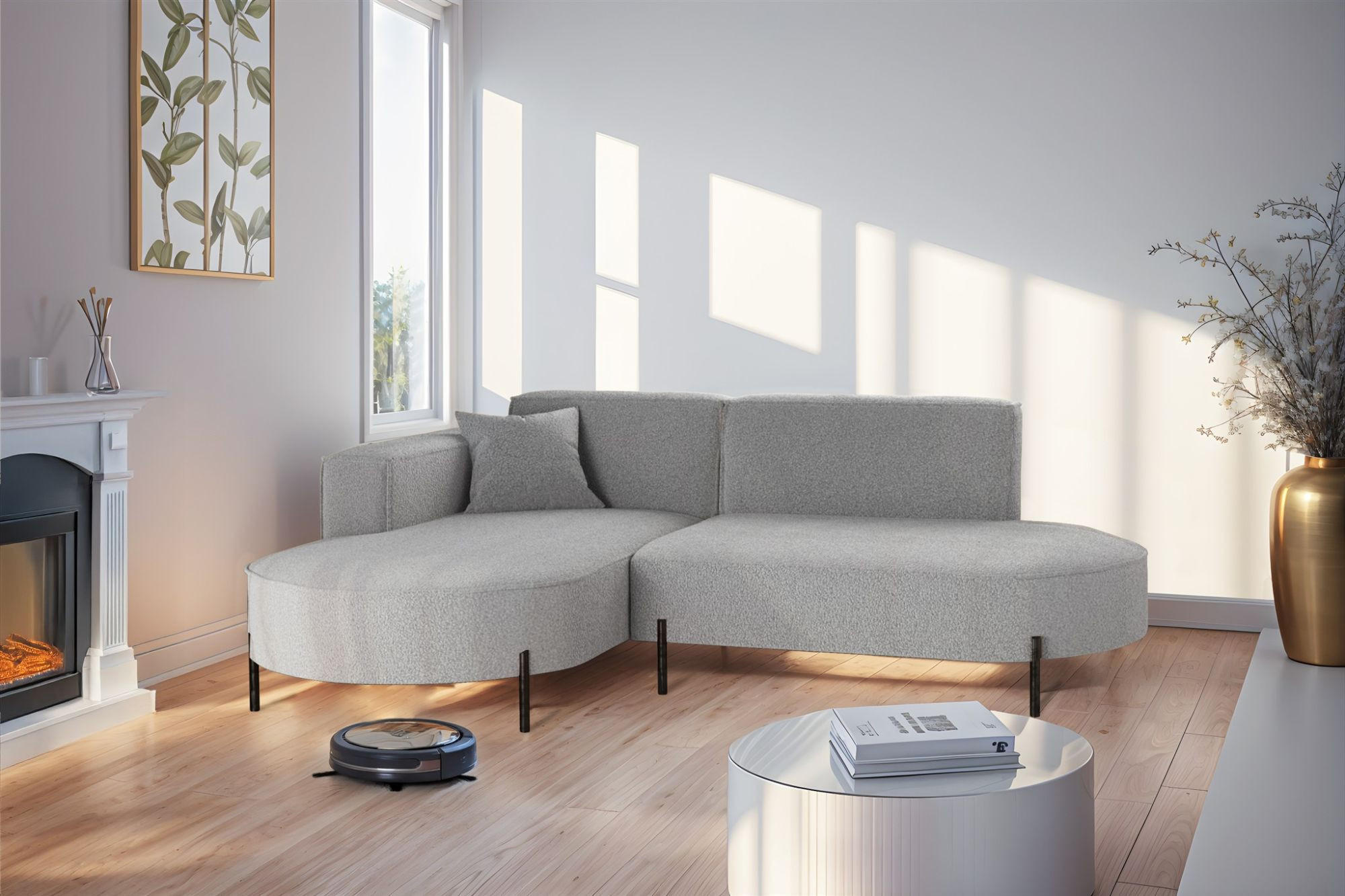 ECKSOFA Valencia Xs - Hellgrau, Holzwerkstoff/Textil (236/165cm) - Fun Möbel