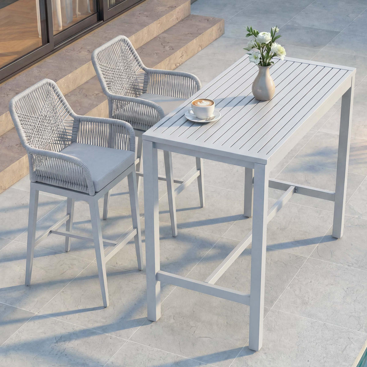 SET BARTISCH + BARHOCKER eckig Grau 3er Set-Set - Grau, Metall (65/130/105cm) - MCW