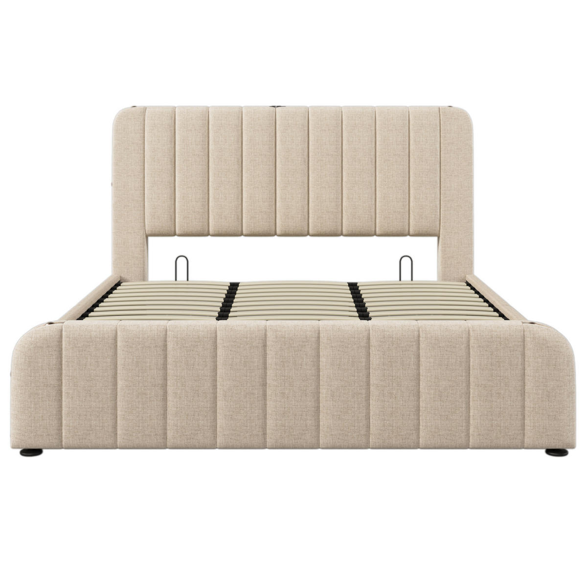 POLSTERBETT aus Leinen 180x200 cm Beige mit Bettkasten, USB- und USB-C-Anschluss, Matratze - Beige, Textil (180/200cm) - IVMEU