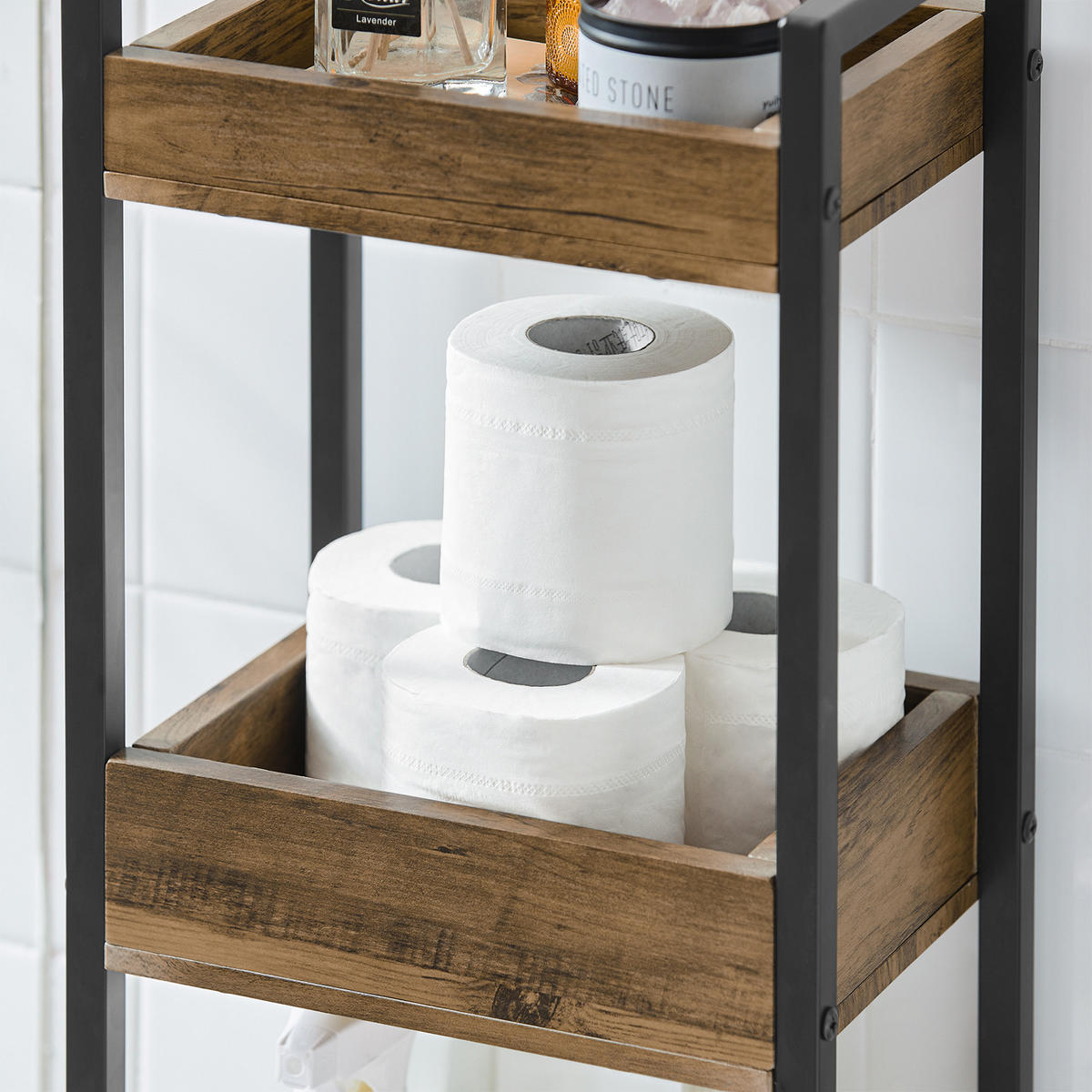BADREGAL mit 3 Ablagefächern, bis 30kg Tragkraft, 28x74x20cm - Braun, Holzwerkstoff (28/74/20cm) - SoBuy