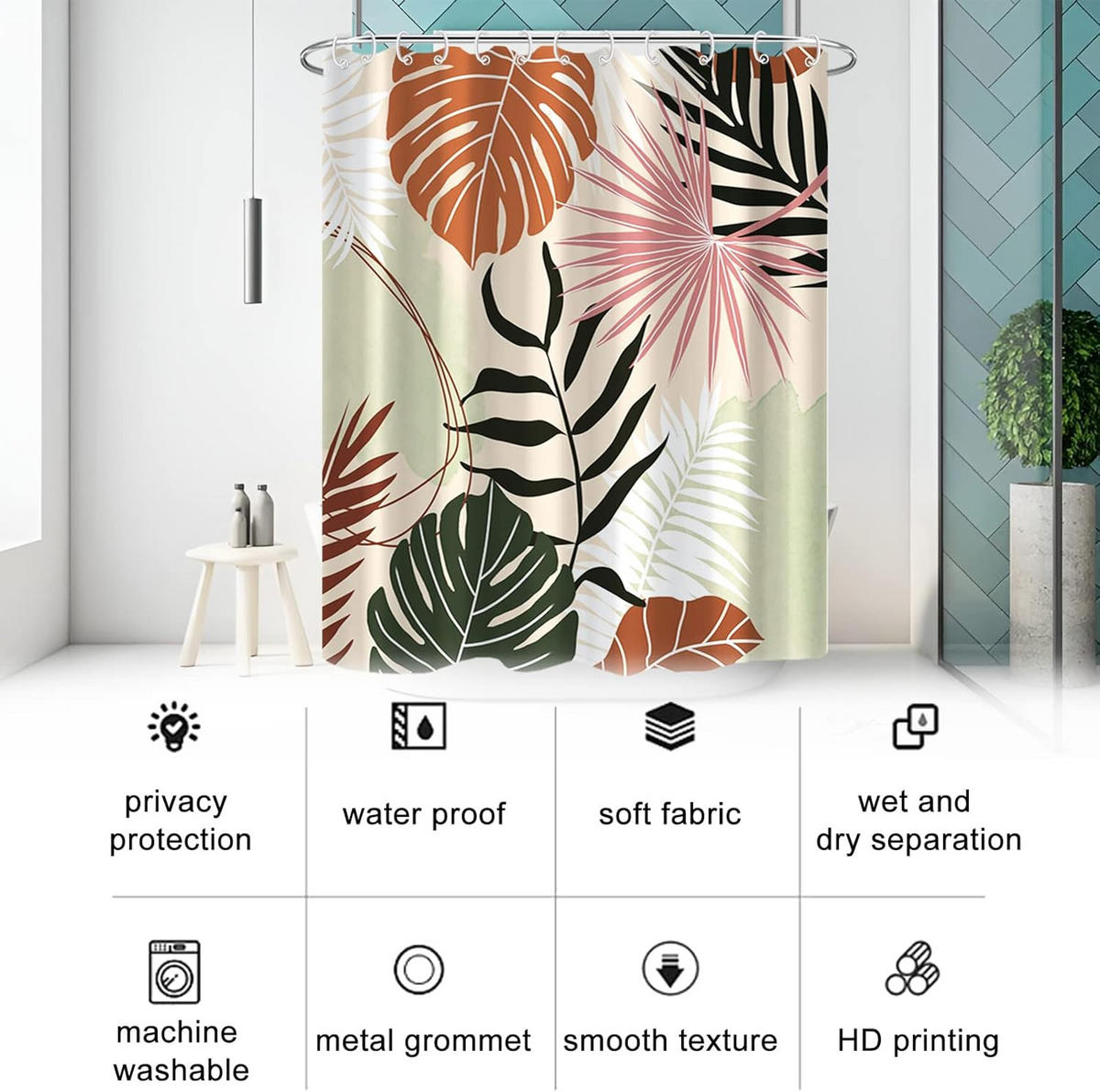 DUSCHVORHANG Polyester schimmelresistent wasserdicht - Multicolor, Textil (200/180cm) - MCBOSON