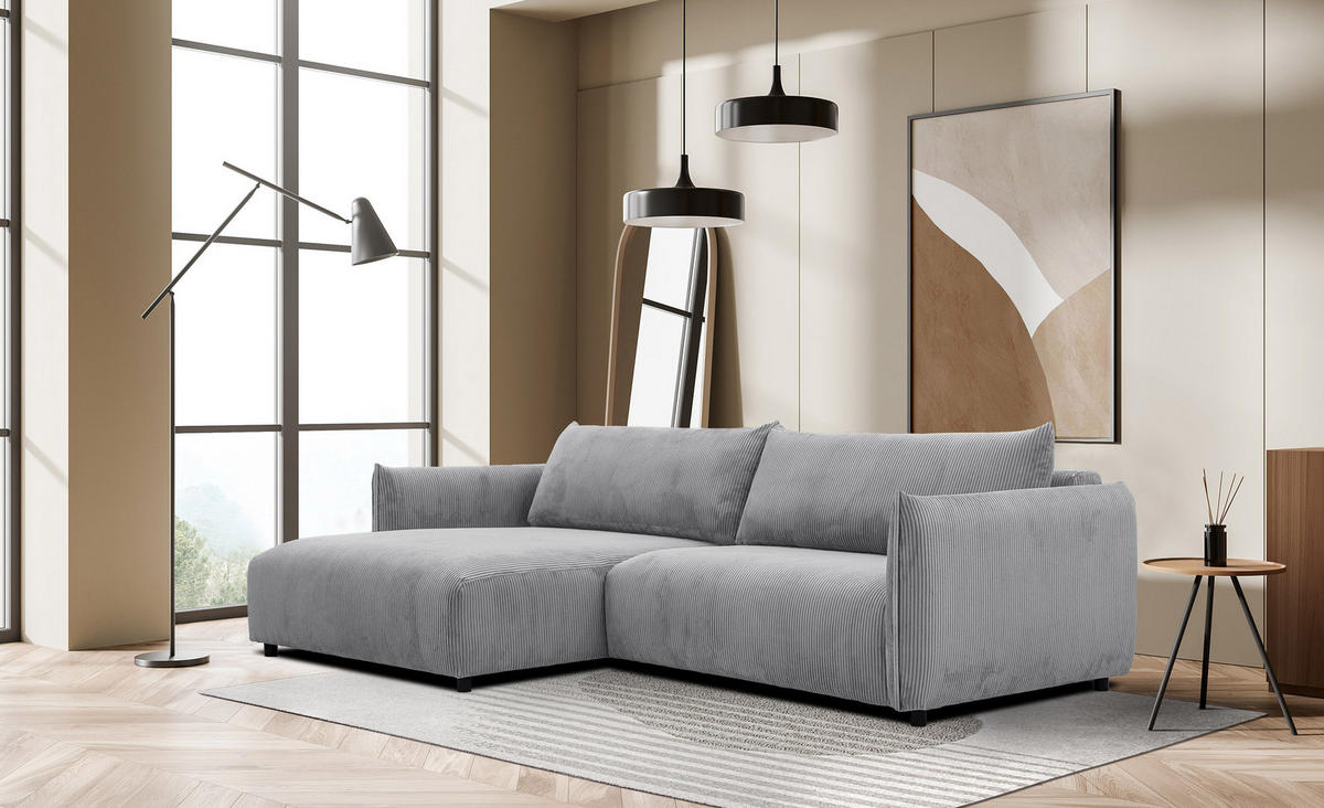 ECKSOFA TAUER 5-Sitzer, hellgrau - Hellgrau/Schwarz, Holzwerkstoff/Kunststoff (174/292cm) - Courtois Laville