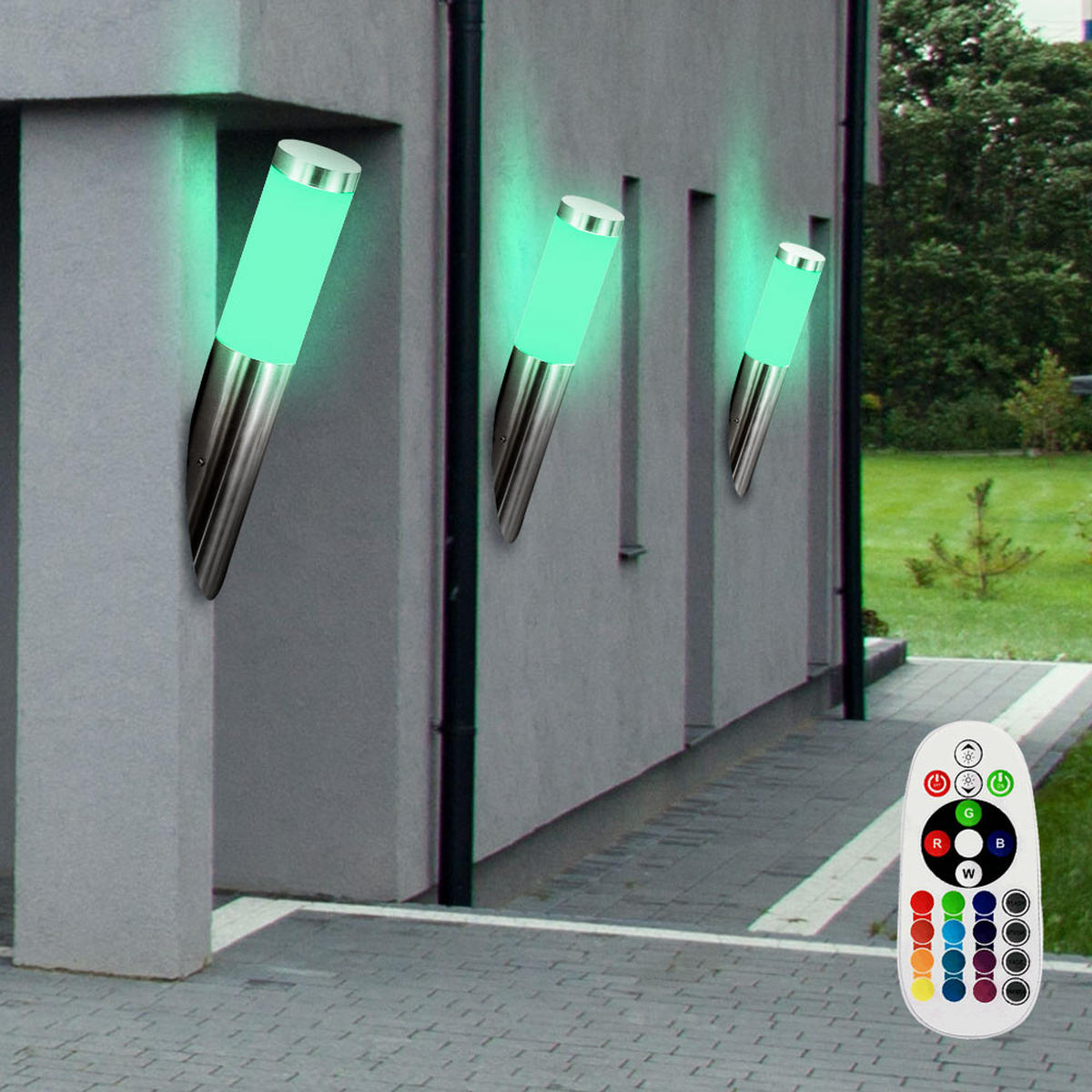 RGB LED AUSSEN WANDLEUCHTE Silber BOSTON 2er Set - Silberfarben, Metall (8/40/17cm)