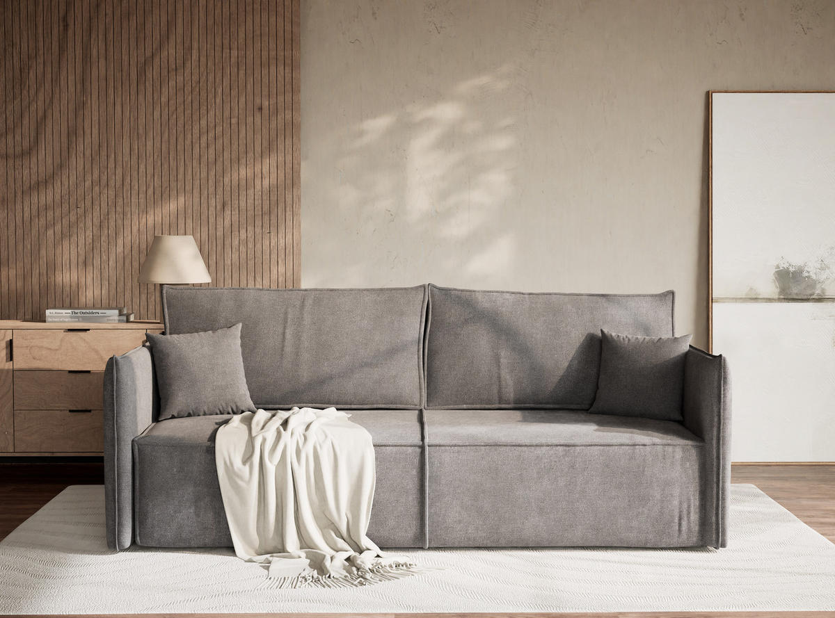 SOFA MIT SCHLAFFUNKTION Obra Grau Chenille-Stoff - Schwarz/Grau, Holz/Holzwerkstoff (220/70/107cm) - Maison de Reve