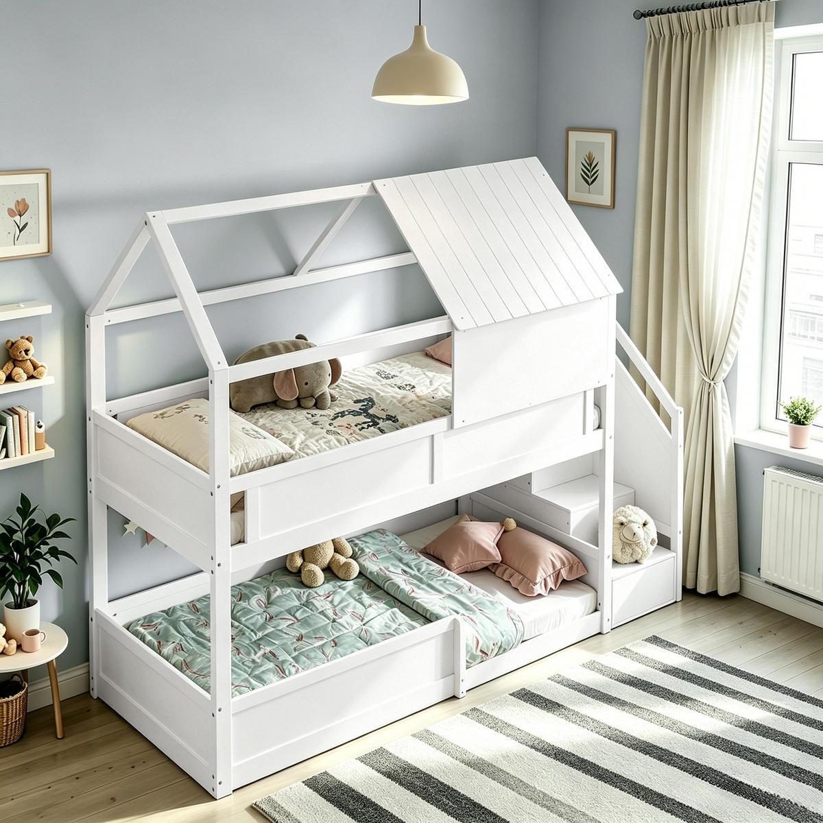 ETAGENBETT 80/200 cm Dachdesign und Stufen, DE-41924, in Weiß - Weiß, Holz (80/200cm) - ComfortXL