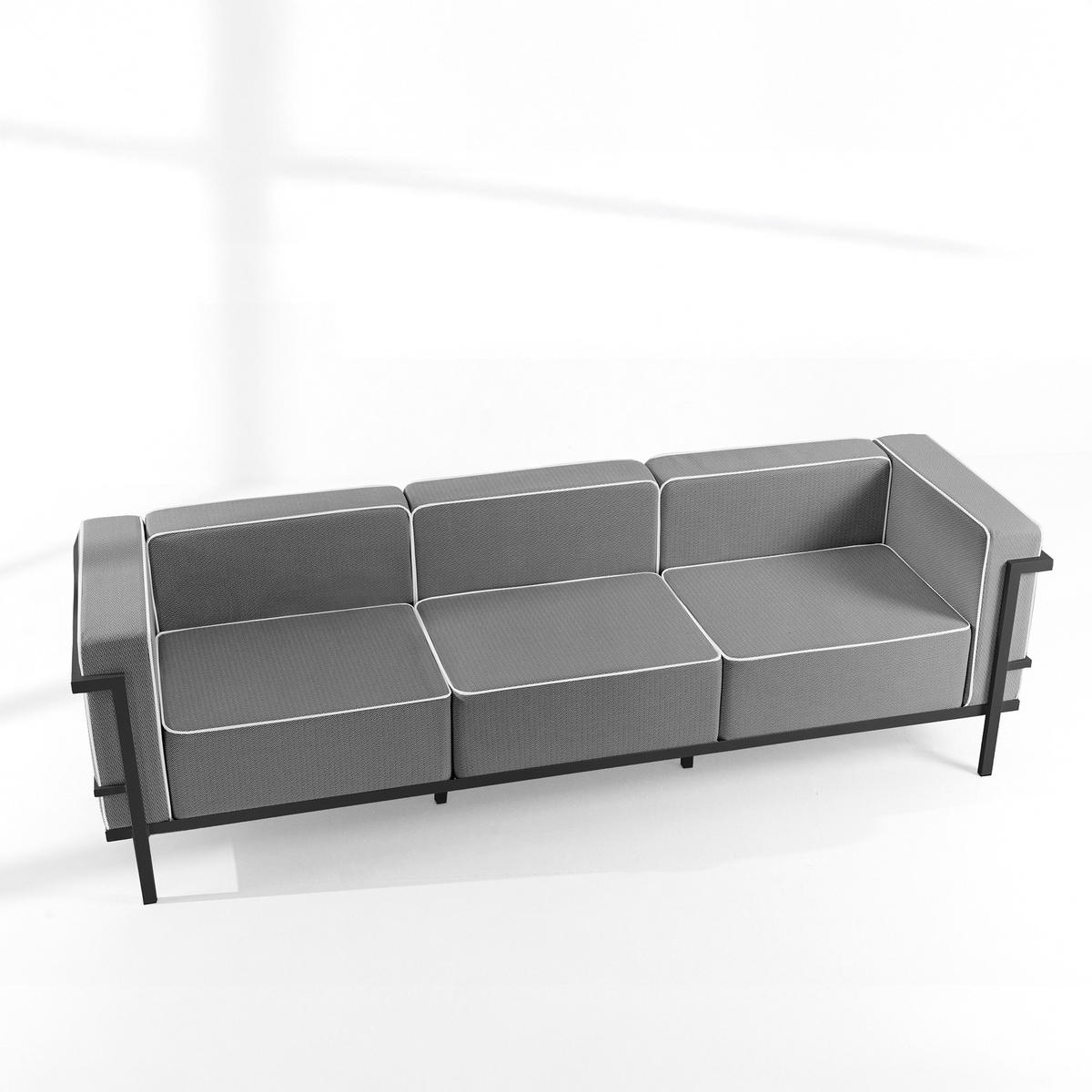 GARTENSOFA TRIGLO 3-Personen, Stahlrahmen, Modern, Dunkelgrau - Dunkelgrau/Schwarz, Textil/Metall (229/70/69cm) - KONSIMO®