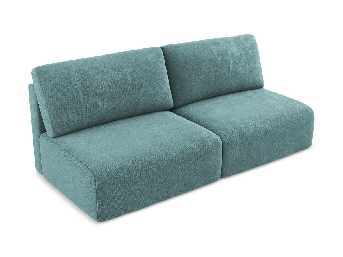 3-SITZER SOFA mit Schlaffunktion Chenille Stoff Blau - Blau/Beige, Kunststoff/Textil (216/79/102cm) - Makamii