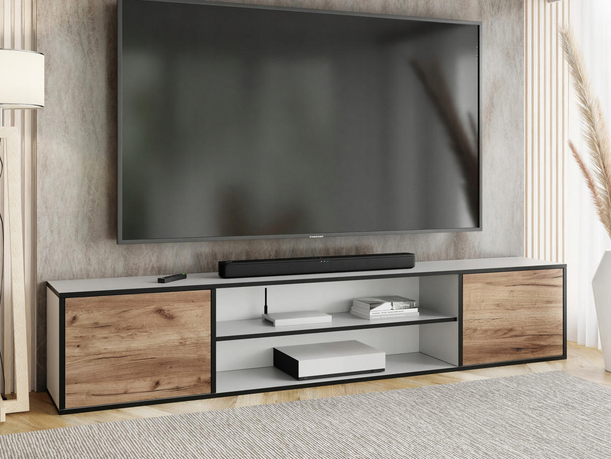 TV-LOWBOARD EDI 4 Weiß / Craft Gold Eiche – 2-türig - Honigeiche/Weiß, Holzwerkstoff (206.4/42/38.9cm)