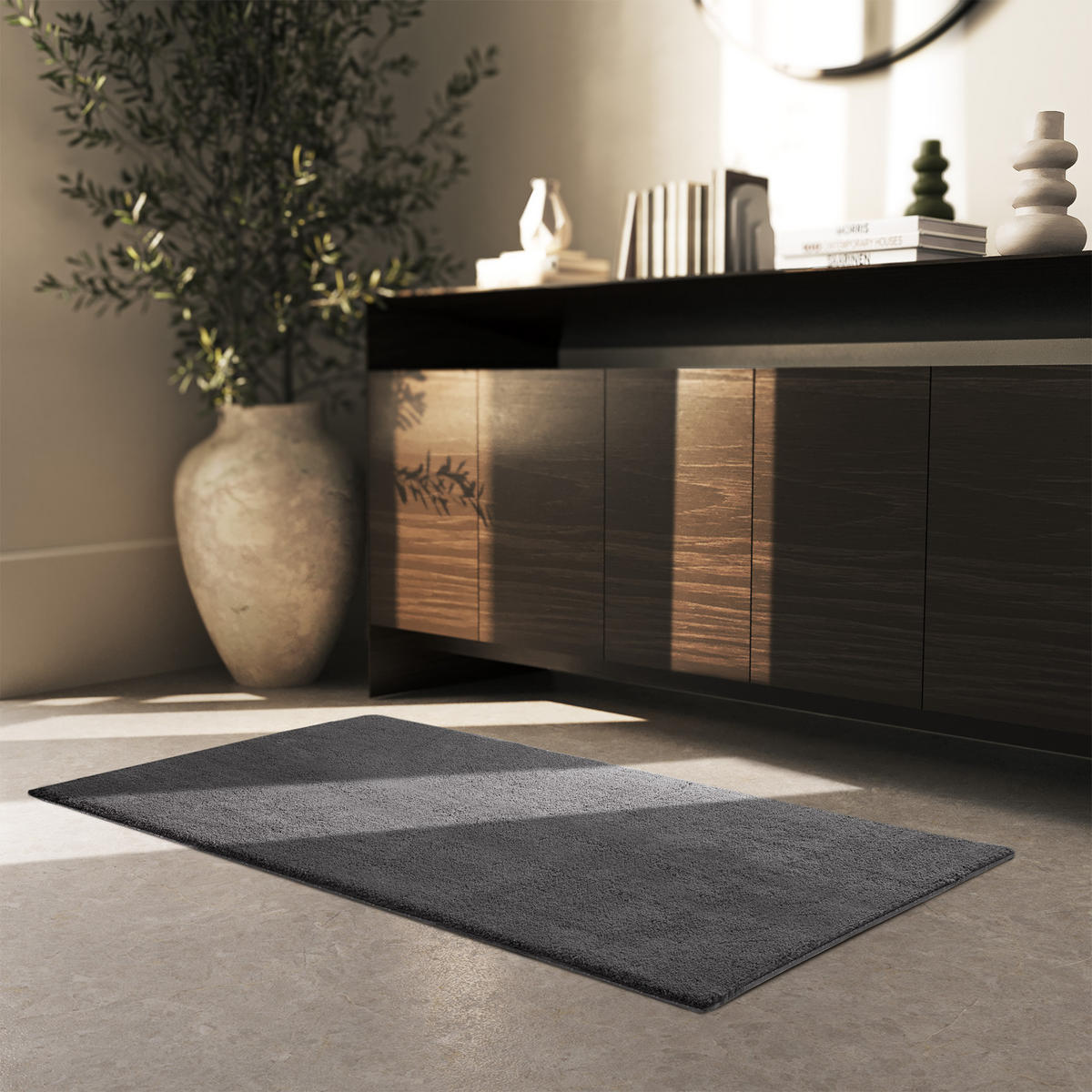 KURZFLORTEPPICH Soft Zone,rutschfeste Unterseite,anthrazit - Anthrazit, Kunststoff (150/80cm) - tectake