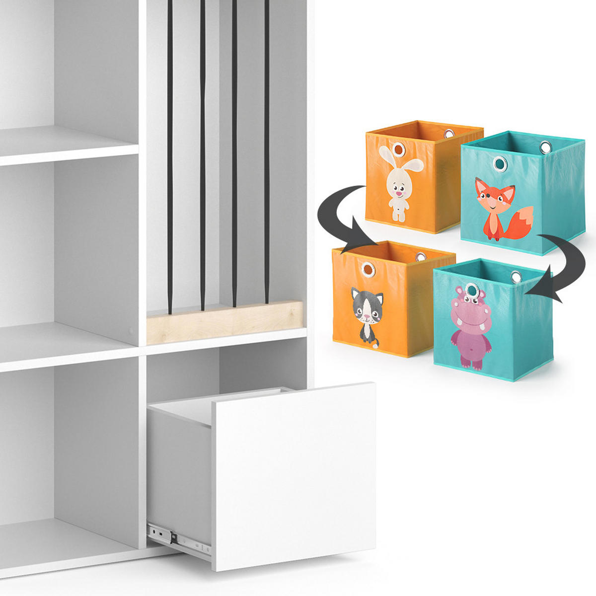 KINDERREGAL Luigi Weiß 72 x 107.8 cm mit 2 Faltboxen opt.1 - Weiß, Holzwerkstoff (29.2/107.8/72cm) - Vicco