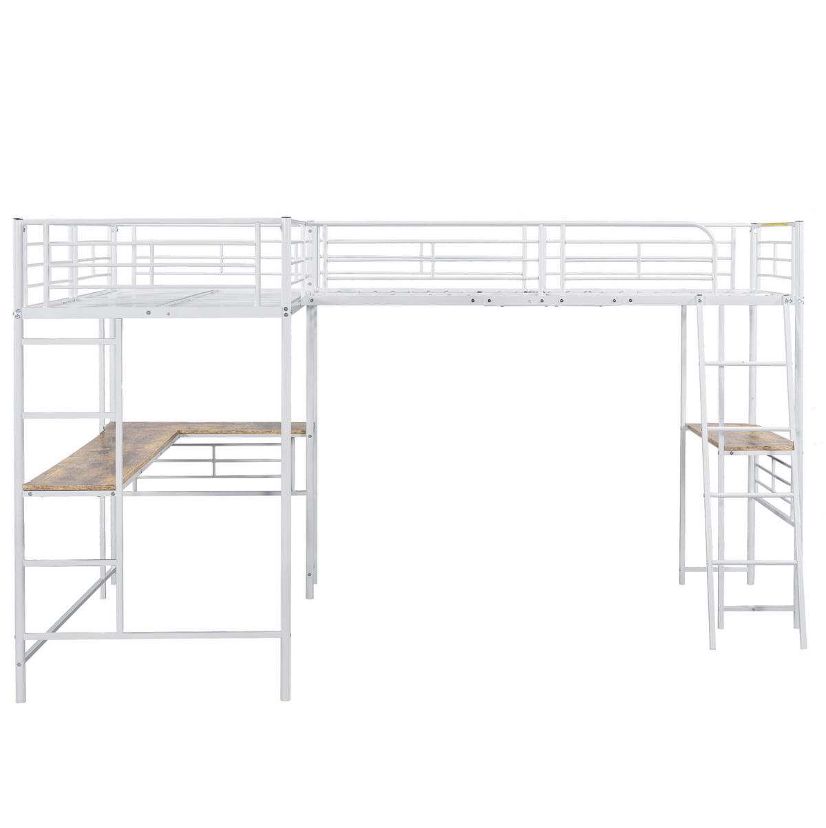 VISOKI krevet 90/200 cm s radnim stolom ispod kreveta, dvostrukim stepenicama i visokim ogradama, Bijela - bijela, metal (140/200cm) - Redom