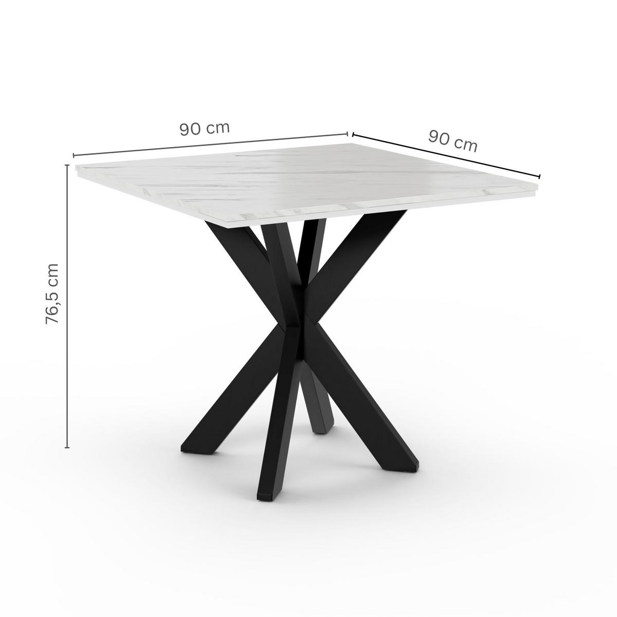 ESSTISCH Weiß Marmoroptik 90x90 cm - Schwarz/Weiß, Holzwerkstoff (90/90/76.5cm) - PROSPERO