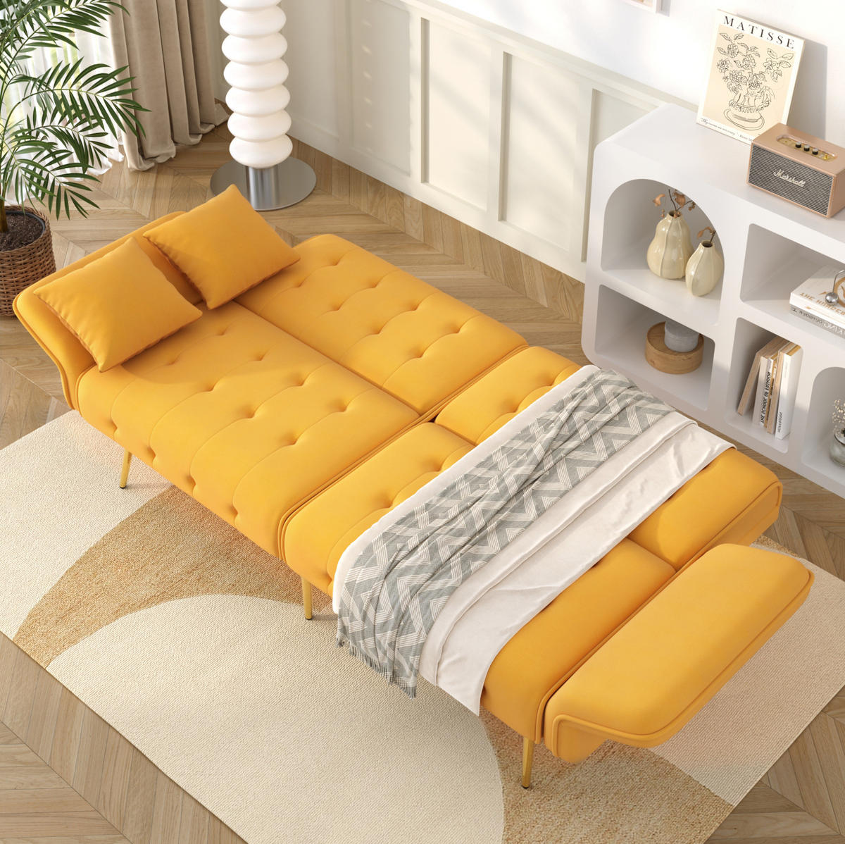 SCHLAFSOFA 215/81,5 cm Liegefläche – mit Veloursbezug und verstellbaren Armlehnen - Gelb, Textil (82/70/178cm) - BEAOK