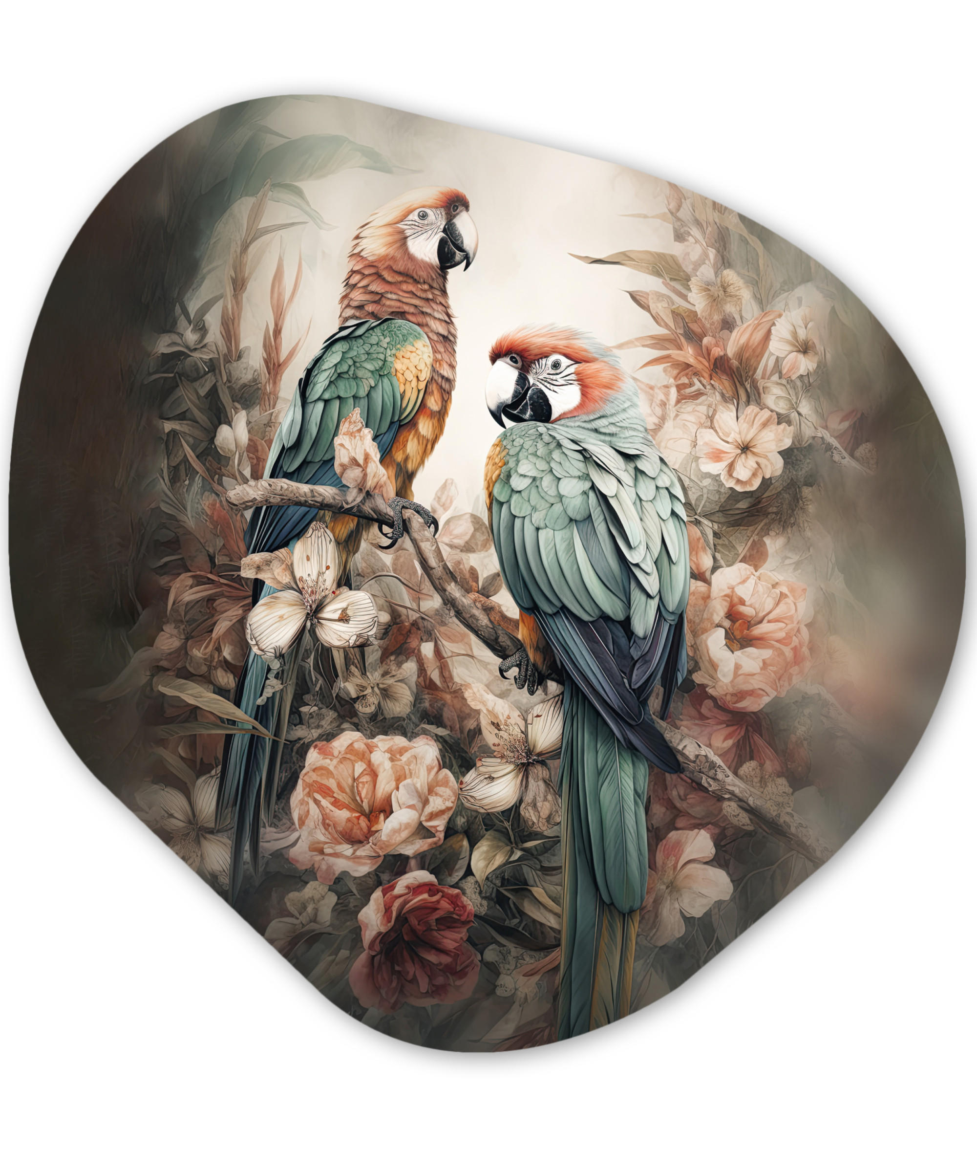 WANDBILD Papageien - Vögel - Natur - Blumen 60x60 cm - Baltimorefarben, Kunststoff (60/60cm) - MuchoWow