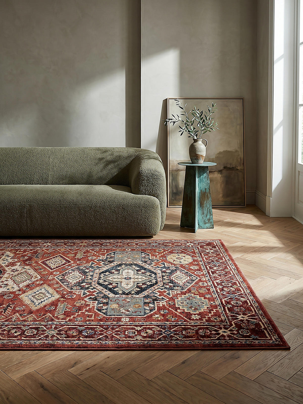 TEPPICH Kurzflor Vintage Geometrisch, Wohnzimmer Rot Rechteckig 160x230 - Rot, Textil (160/230cm) - KADIMA DESIGN