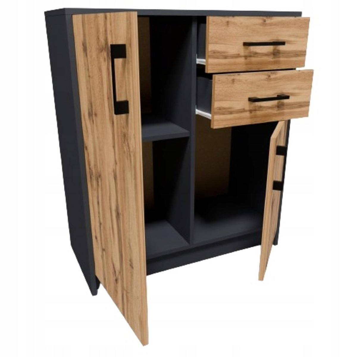 KOMMODE 2-türig Grau-Wotan Eiche 74/35/85 cm mit 2 Schubladen - Anthrazit/Eiche Wotan, Holzwerkstoff (74/85/35cm) - Matkam Möbel