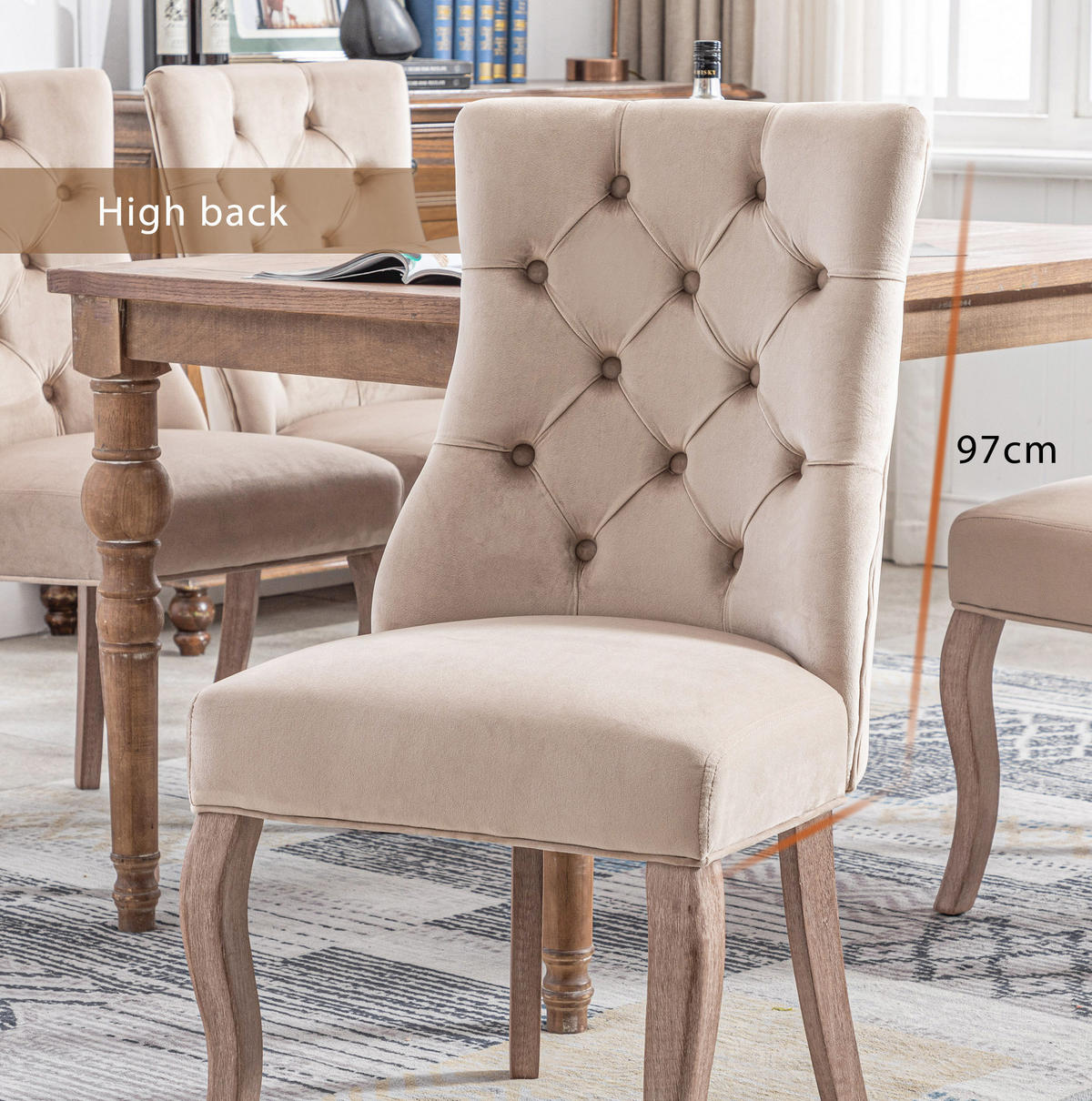 ESSZIMMERSTUHL mit hoher Rückenlehne ca. 97 x 51 x 47 cm Samt Beige - Beige, Holz (51/97/51.2cm) - Meubliv