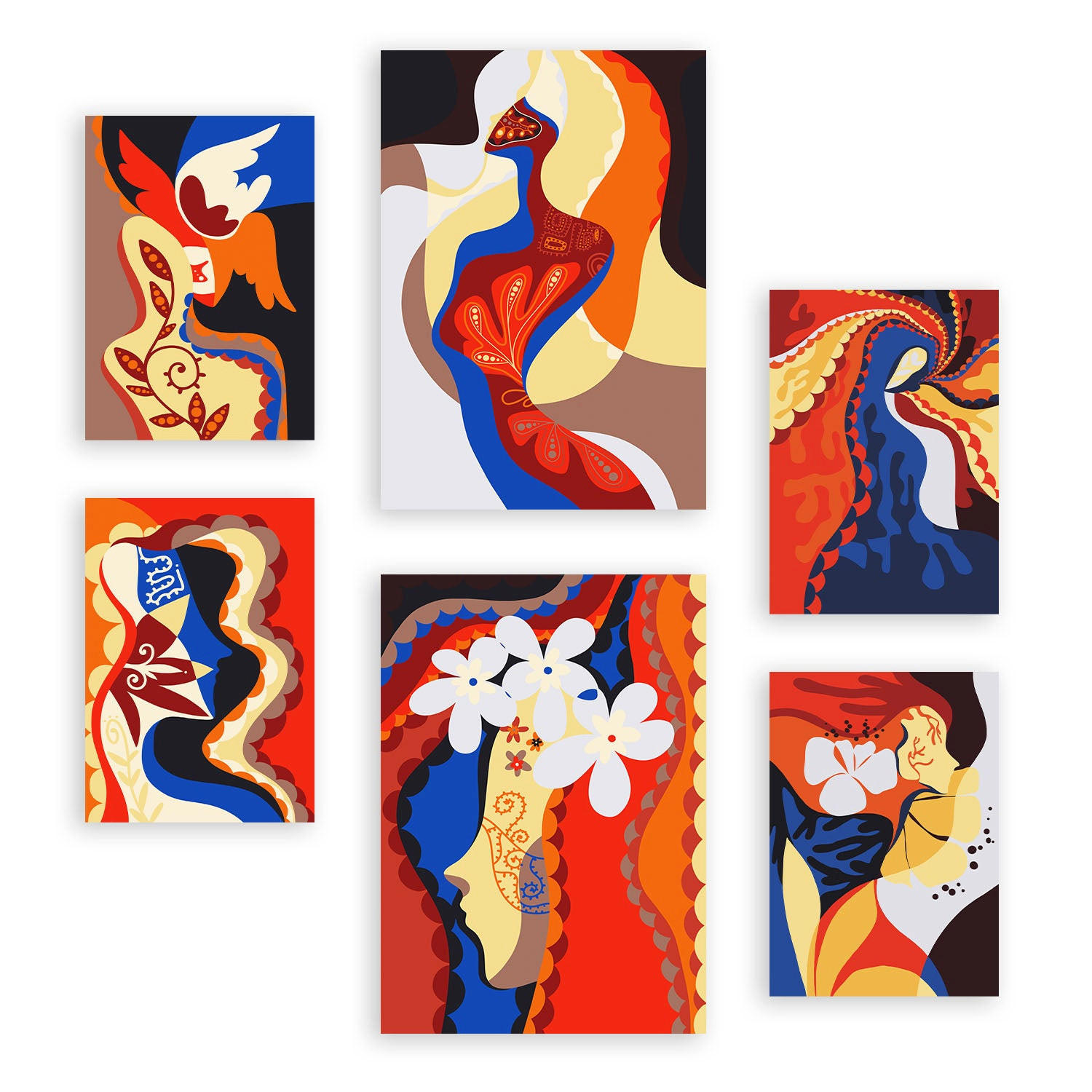 POSTER Set Mit 6 Rococo Arts 1 In Weibliche Zusammenfassung Ästhetische Dekorative Gemälde Für Ihr Wohnzimmer, Schlafzimmer, Zuhause A3 & A4 Rahmenlos - Klar, Papier (29/3cm) - Nacnic