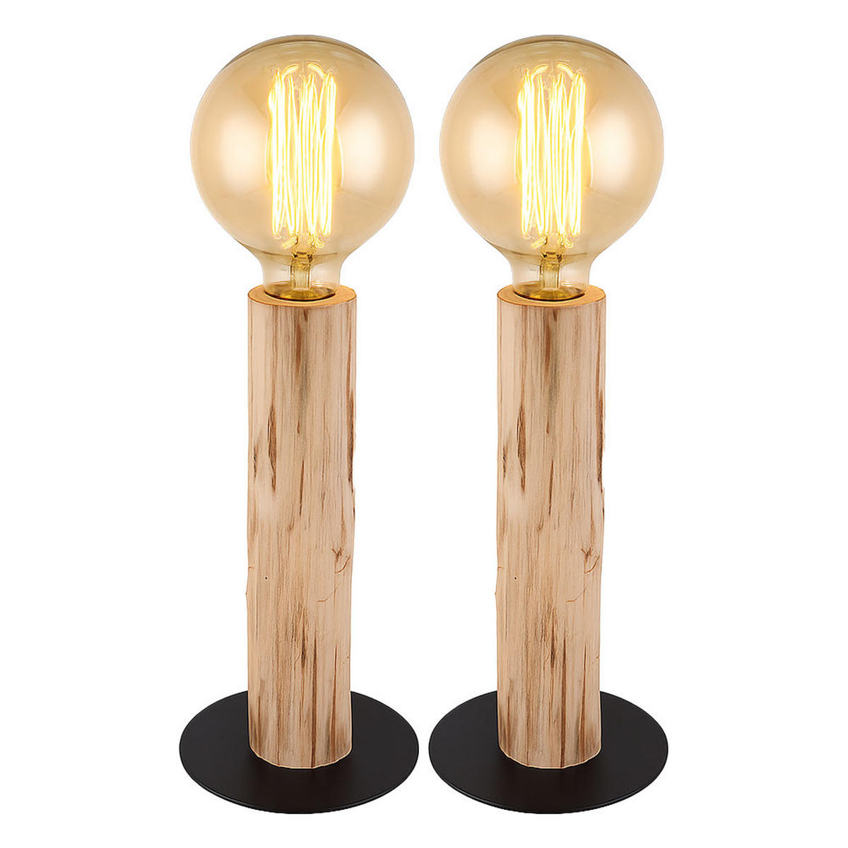 TISCHLEUCHTE Holzoptik Braun 2er Set - Braun, Holz (15/15/30cm)