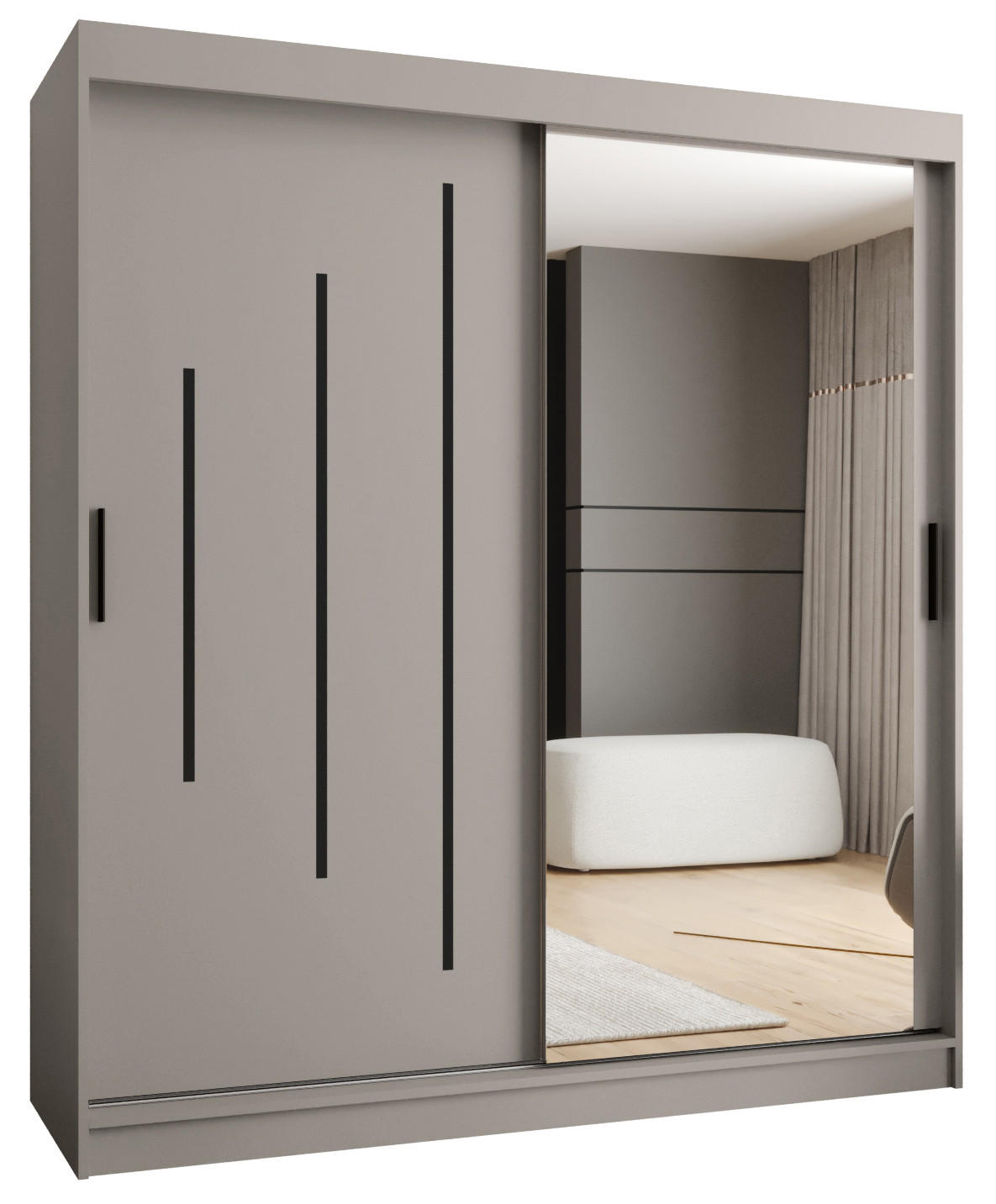 OMARA Z DRSNIMI VRATI, OGLEDALOM IN LETVICAMI 200/180/62 2-vratna - kašmir/črna, umetna masa/les (180/200/62cm)