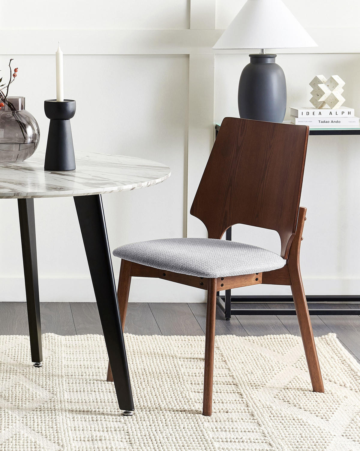 ÉTKEZŐSZÉK 2 darabos Szett Fa alapú anyag Sötét fa színű/Világosszürke Abee - sötétbarna, textil/fa (53/88/56cm) - Beliani
