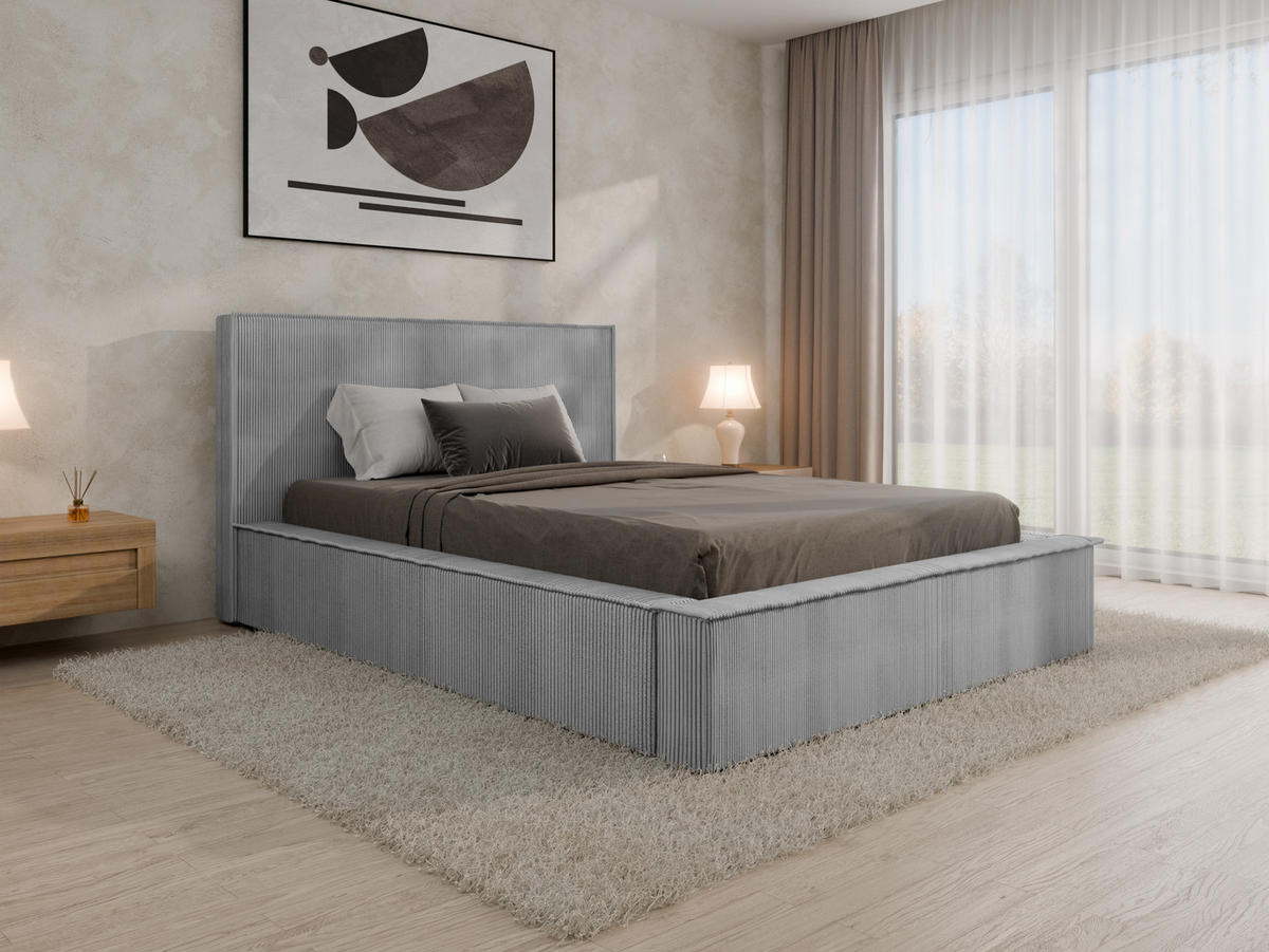 POLSTERBETT SANA 140x200cm Elegantes Polsterbett für modernen Wohnstil , Taschenfederkernmatratze mit kokos KORNOS (20cm), grau - Grau, Holz (140/200cm) - Panda Möbel