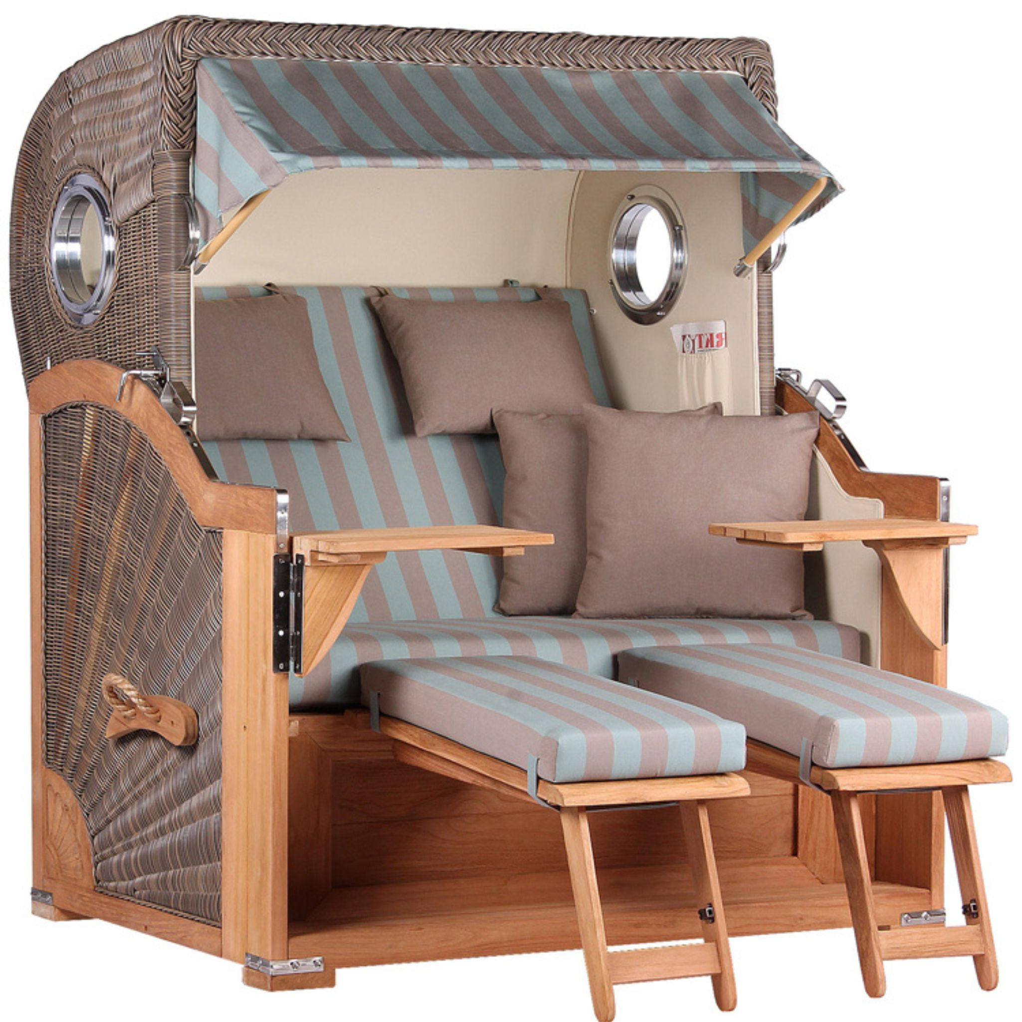 STRANDKORB Baltikum Teak 2,5 Sitzer - Braun/Grau, Holz/Metall (142/170/95cm) - Mr. Deko