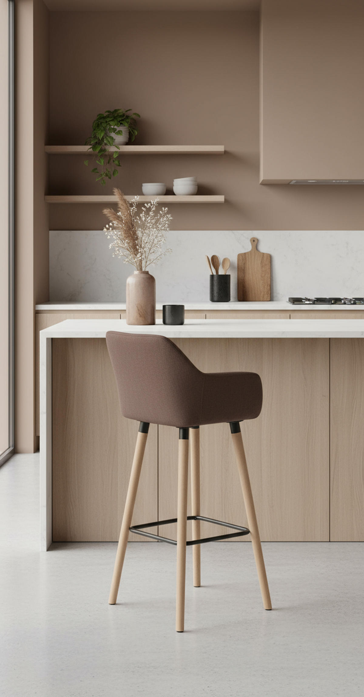 BARHOCKER Grande Stoff coffee - Braun, Holz/Textil (51/101/50cm) - TPFLiving