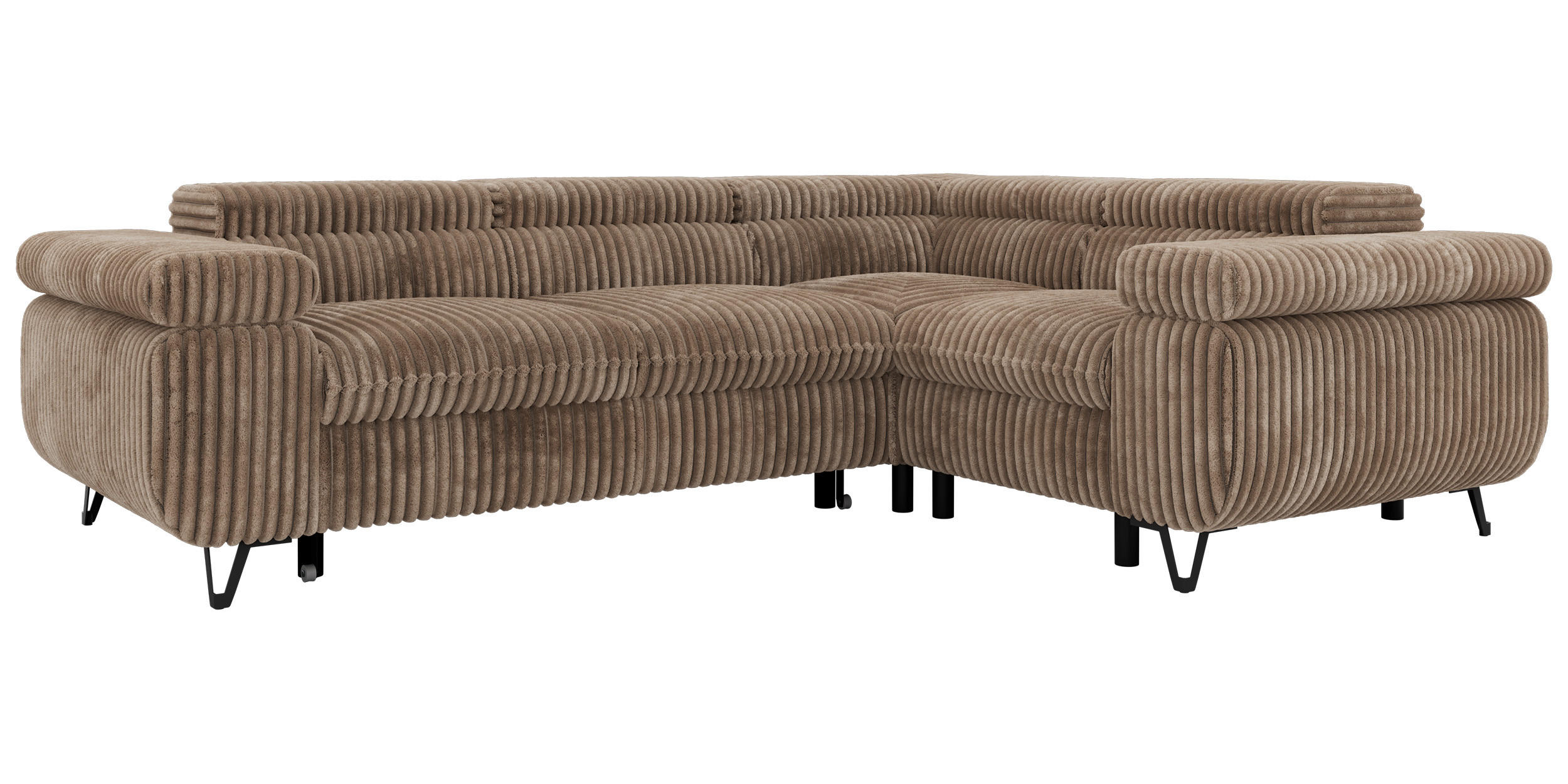 ECKSOFA FALCO L - Braun Cord - Rechts Seite - Schwarz/Braun, Textil/Metall (268/197cm) - MKS