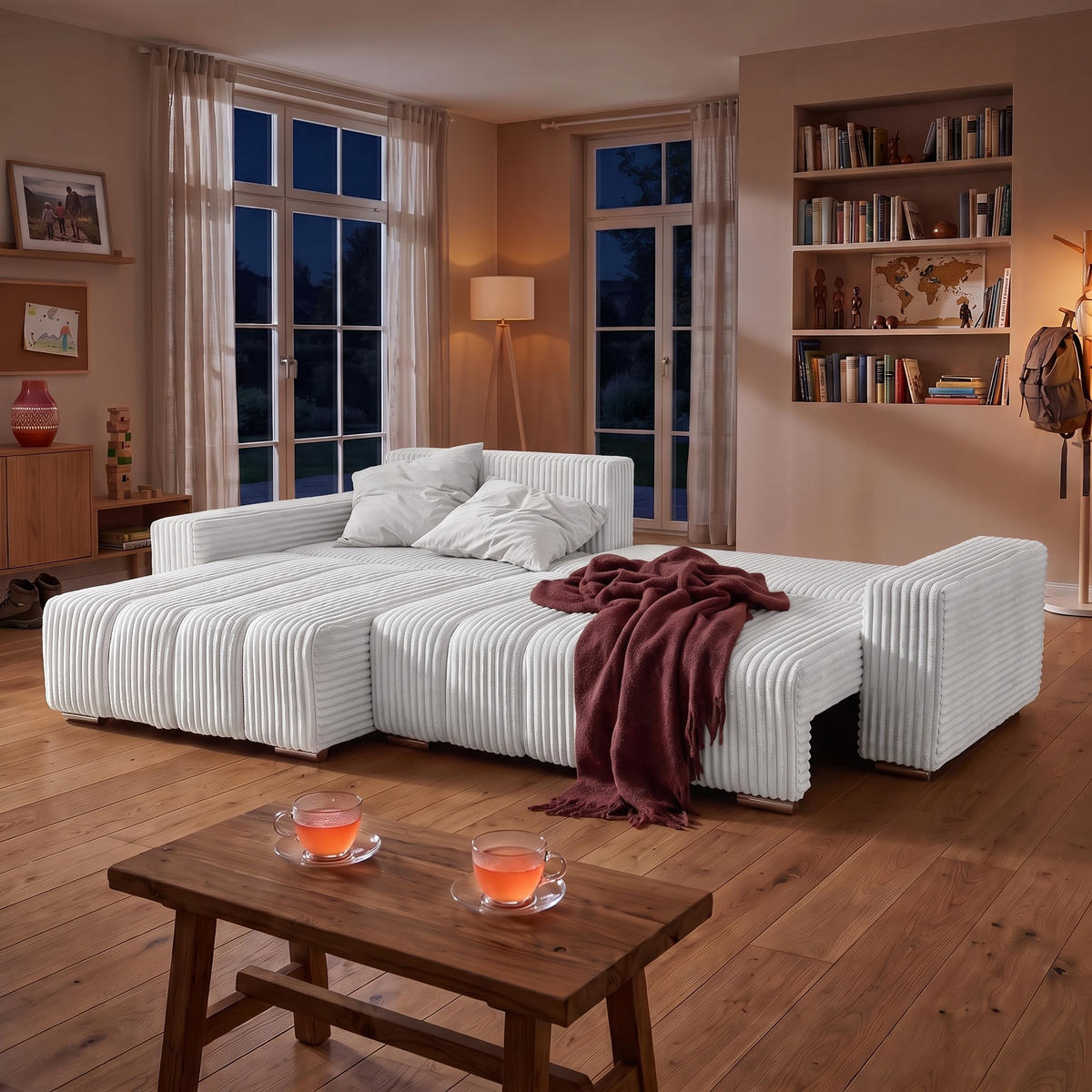 ECKSOFA PIANO L Links mit Schlaffunktion 137x234 Cord Hellgrau - Silberfarben/Hellgrau, Holz/Textil (278/178cm) - Muffo