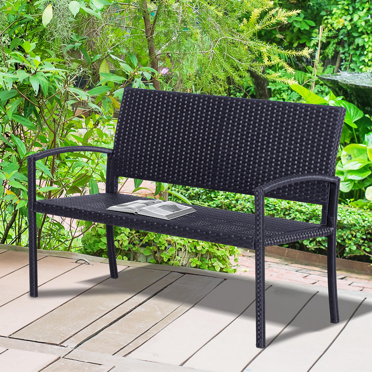 GARTENBANK DE-13551 2-Sitzer, geflochtene Resine Schwarz - Schwarz, Kunststoff/Metall (122/87/60cm) - ComfortXL