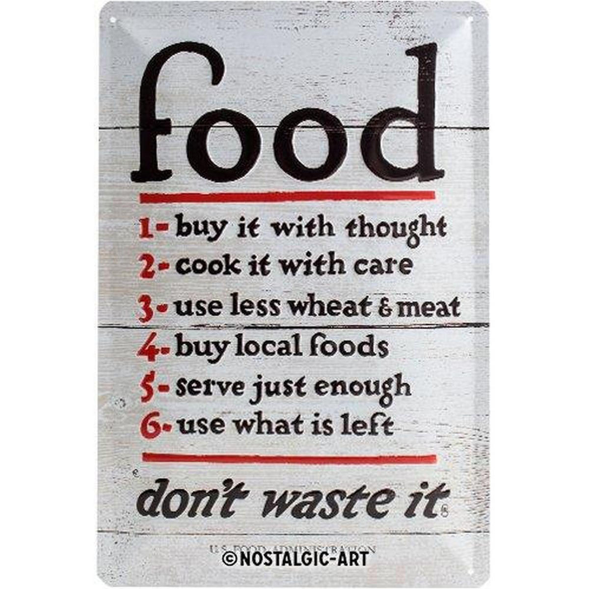 BLECHSCHILD 20/30 cm Home & Country Food Don’t Waste It - Multicolor, Metall (20/30/0.2cm) - Nostalgic-Art