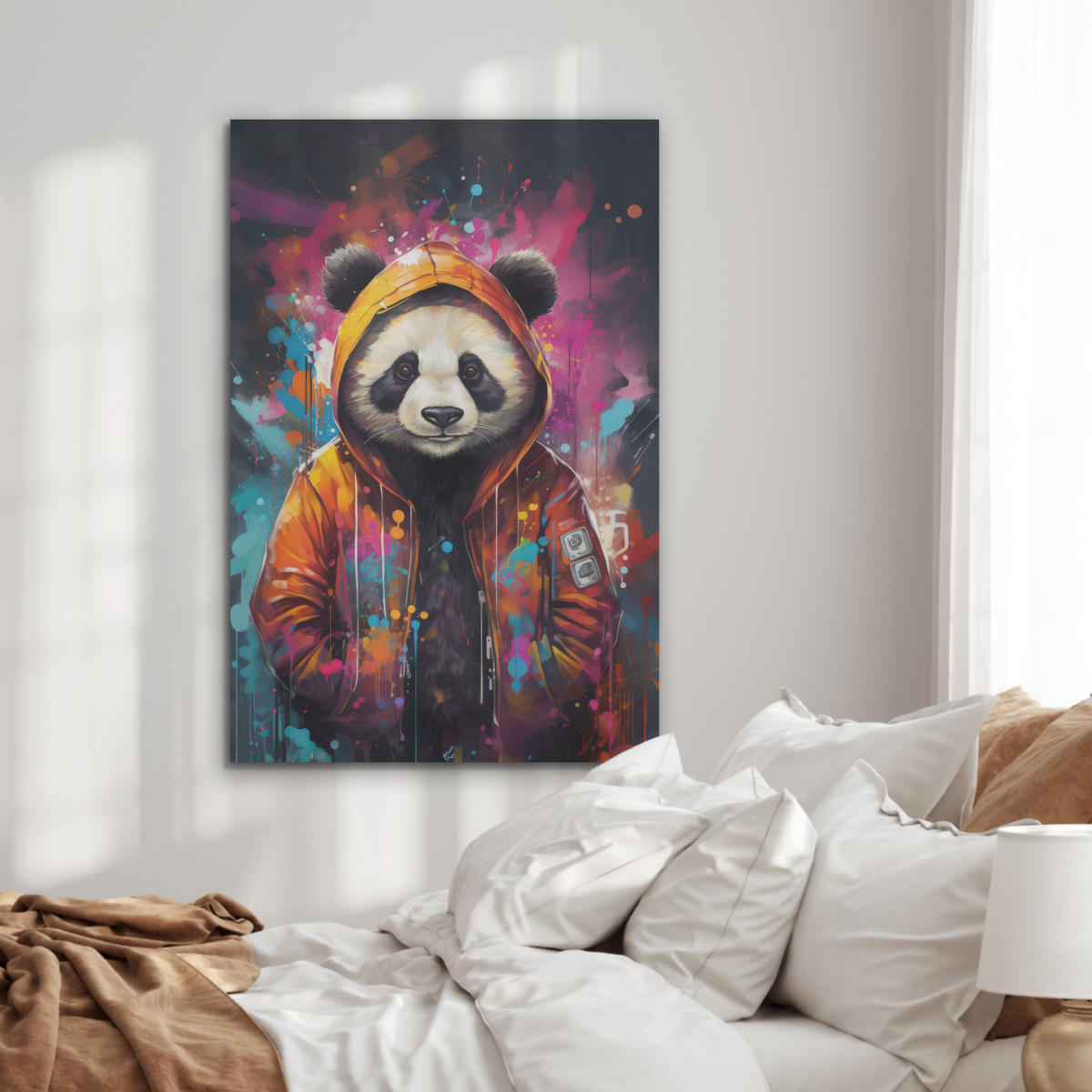 AKUSTIKBILD Panda - Jacke - Graffiti - Orange Wanddeko 60x90 cm - Orange, Kunststoff (60/90/0.9cm) - MuchoWow
