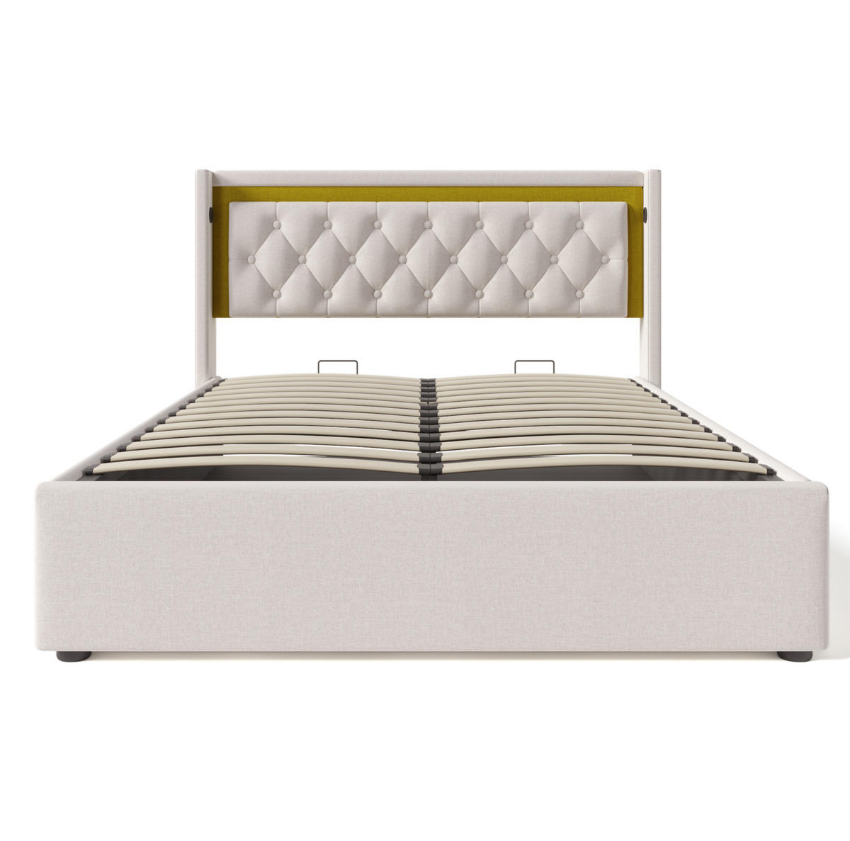POLSTERBETT 160/200 cm Beige LED mit Stauraum und USB-Anschlüssen - Beige, Textil (160/200cm) - OKWISH