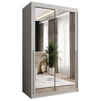 SCHIEBETÜRENSCHRANK mit Spiegel 120 cm Breite, weiß mit silbernem Griff - Silberfarben/Weiß, Holzwerkstoff (120/200/62cm) - Home Collective
