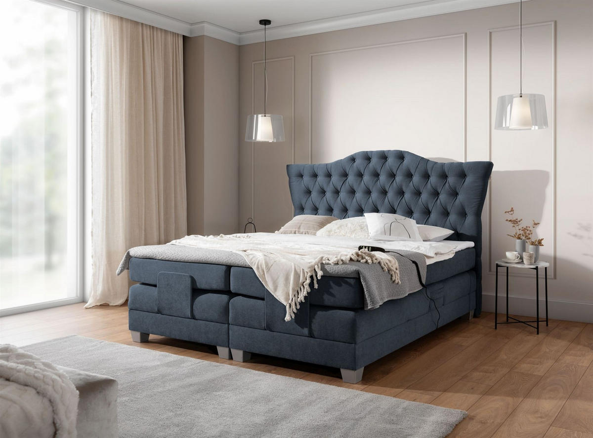 BOXSPRINGBETT Bett Elektrisch Fausto - Dunkelblau, Holzwerkstoff/Textil (180/200cm) - Fun Möbel
