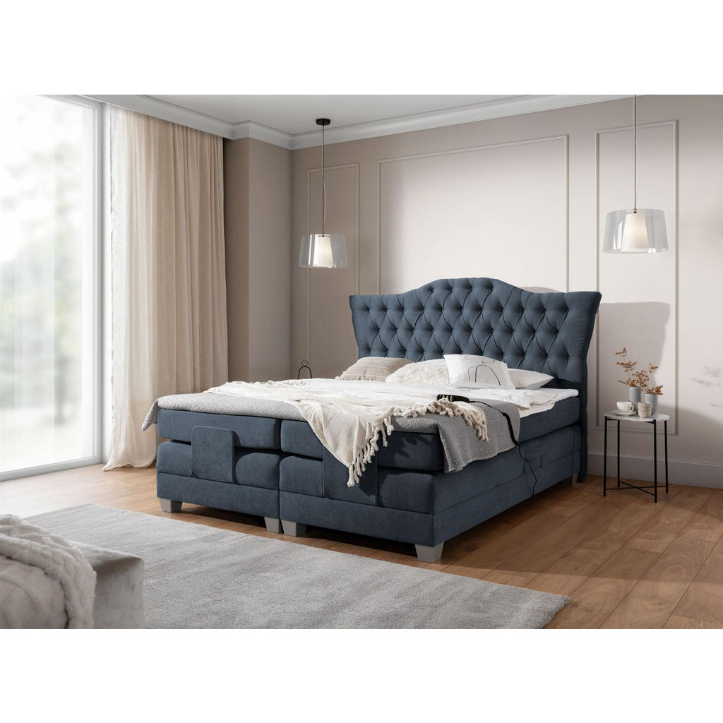 Thumbnail - Fun Möbel Boxspringbett, Grau, Textil, 200x200 cm, Schlafzimmer, Betten, Boxspringbetten